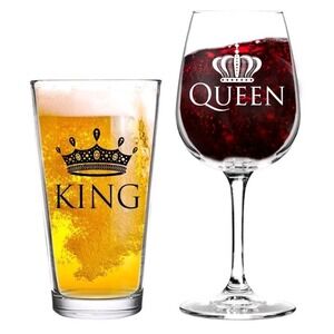 King and Queen Beer and Wine Glass Gift Set of 2